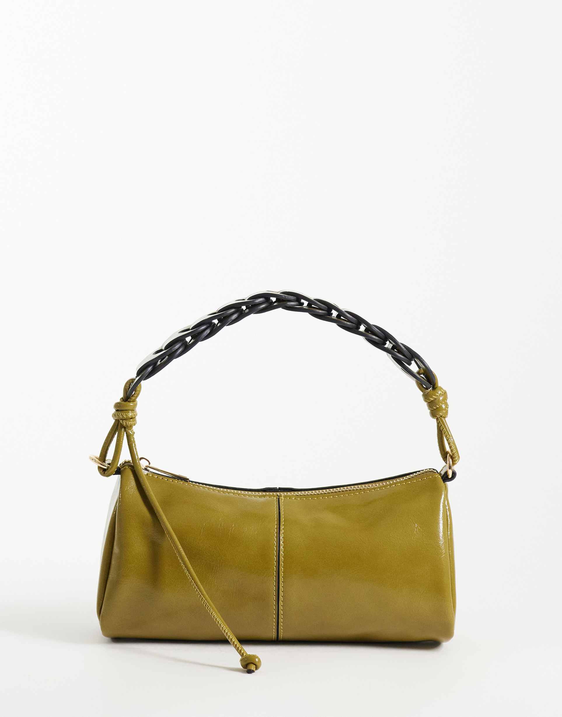 asos design woven handle cylinder clutch in khaki