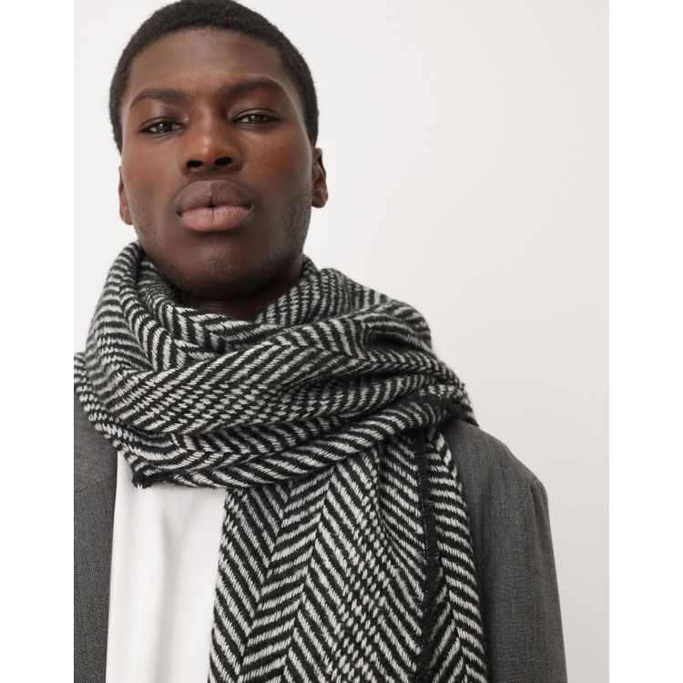 ASOS DESIGN woven herringbone scarf in mono | ASOS