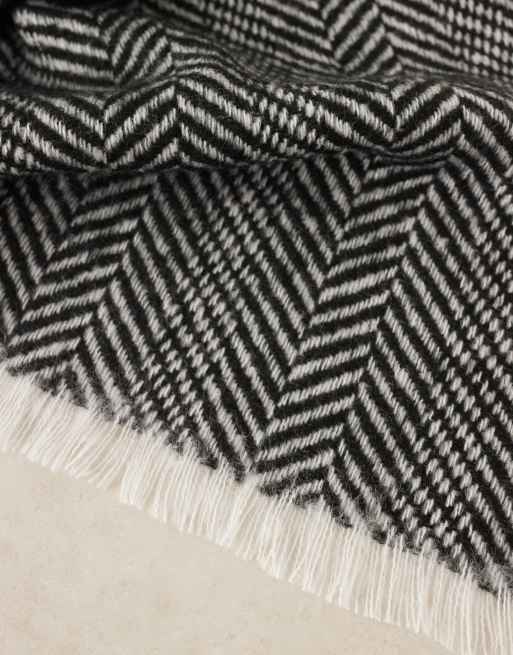 ASOS DESIGN woven herringbone scarf in mono | ASOS