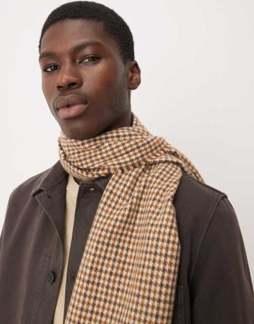 ASOS DESIGN woven houndstooth check scarf in beige ASOS