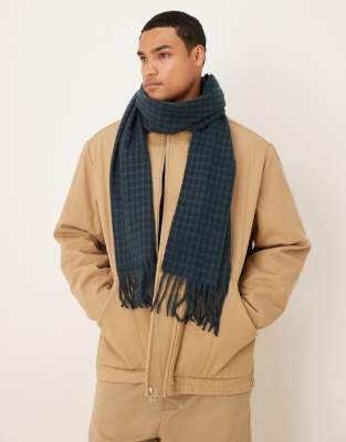 Asos Design Woven Houndstooth Check Scarf In Gray
