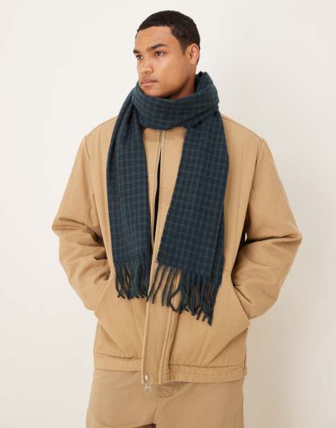 ASOS DESIGN woven houndstooth check scarf in navy and green - view 1