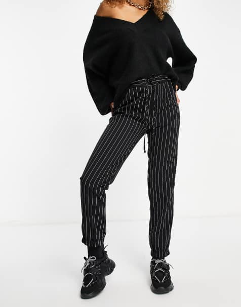 ASOS DESIGN woven jogger in black pinstripe - view 1