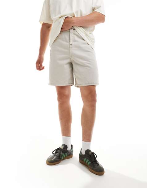 ASOS DESIGN woven jorts with contrast tobacco stitch in ecru - view 1