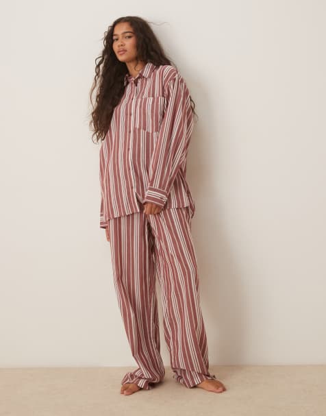 ASOS DESIGN woven lightweight pyjama pants in red & white stripe - view 1