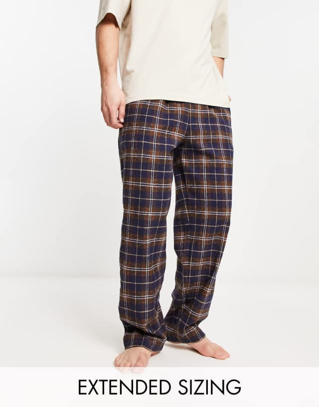 ASOS DESIGN woven lounge bottom in navy and brown brushed plaid