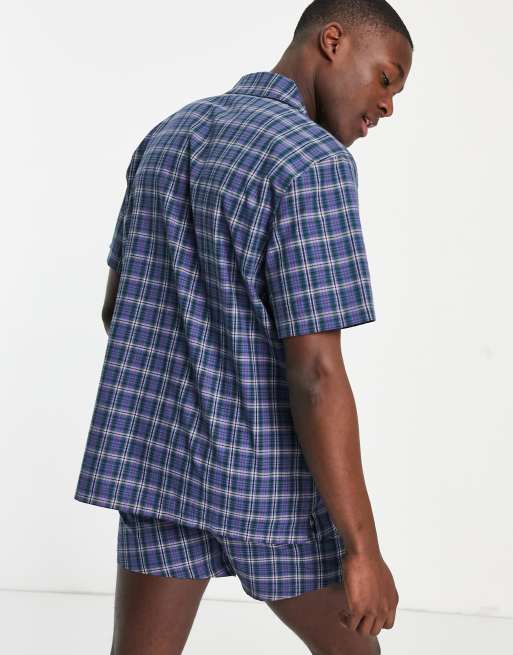 ASOS DESIGN woven lounge shirt and short pyjama set in check, 2 of 4