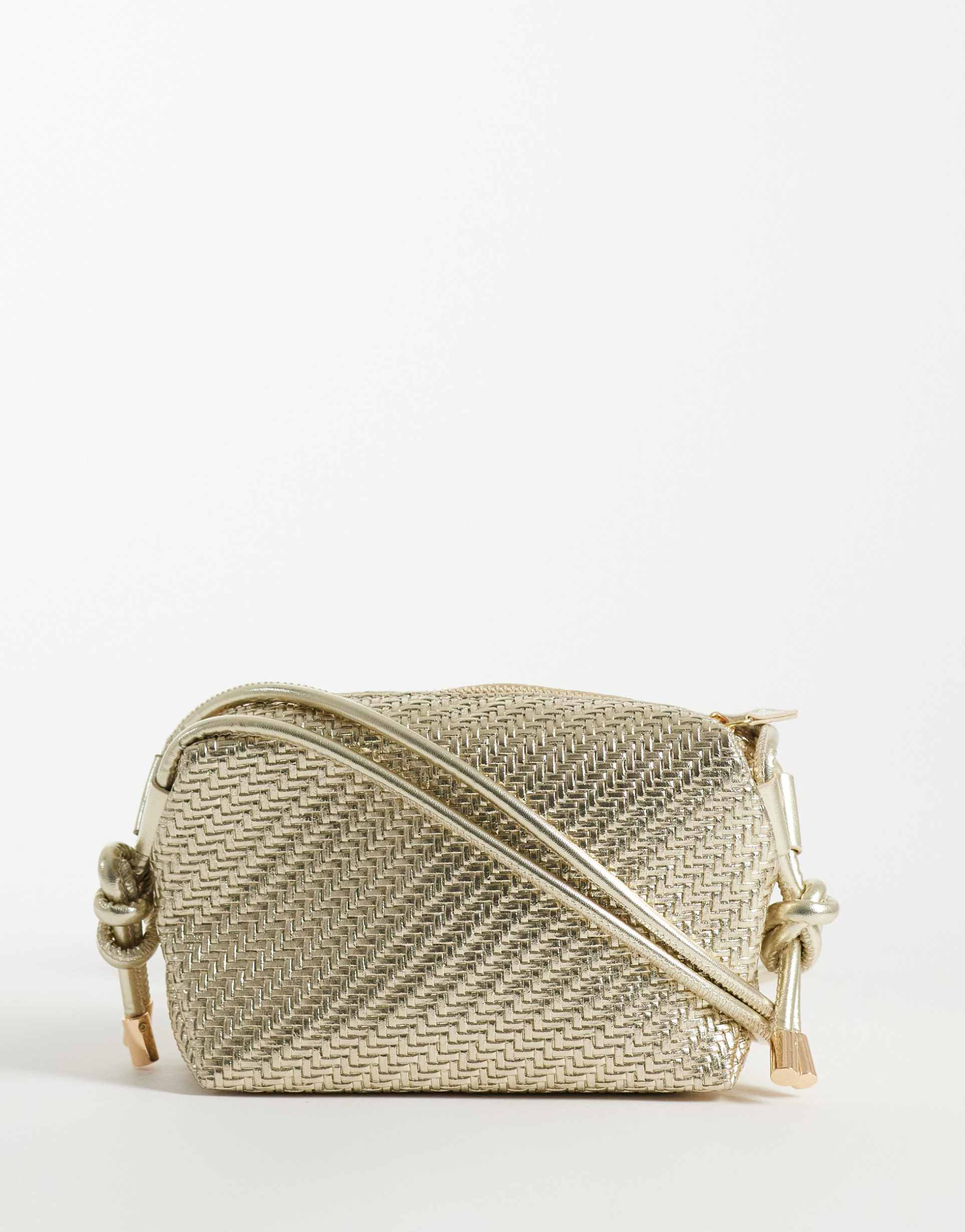 asos design woven mini cross-body bag in gold