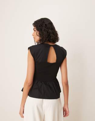 Asos Design Woven Mix Bandage Top With Ruching Detail In Black
