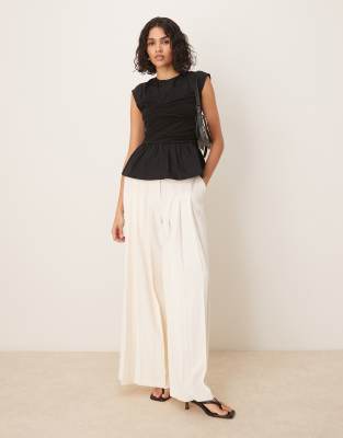 ASOS DESIGN woven mix bandage top with ruching detail in black
