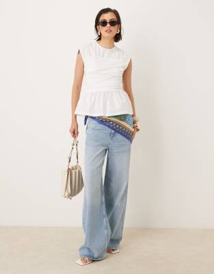 Asos Design Woven Mix Bandage Top With Ruching Detail In White