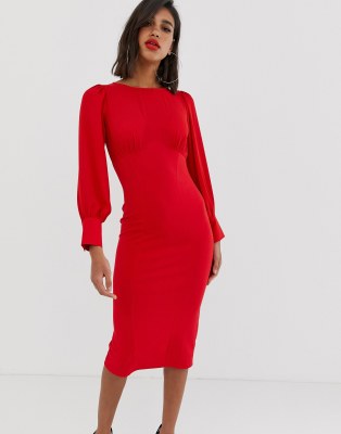 ASOS DESIGN woven mix midi pencil dress 