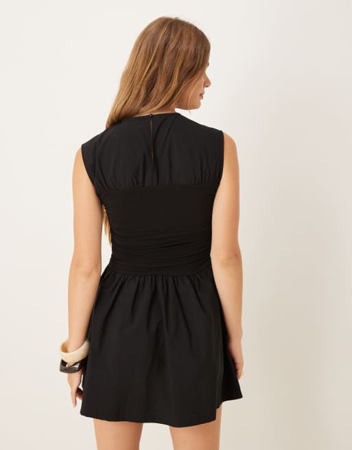 ASOS DESIGN woven mix waisted wrap detail mini dress in black, 4 of 4