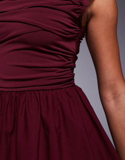 ASOS DESIGN woven mx waisted wrap detail mini dress in burgundy, 2 of 4