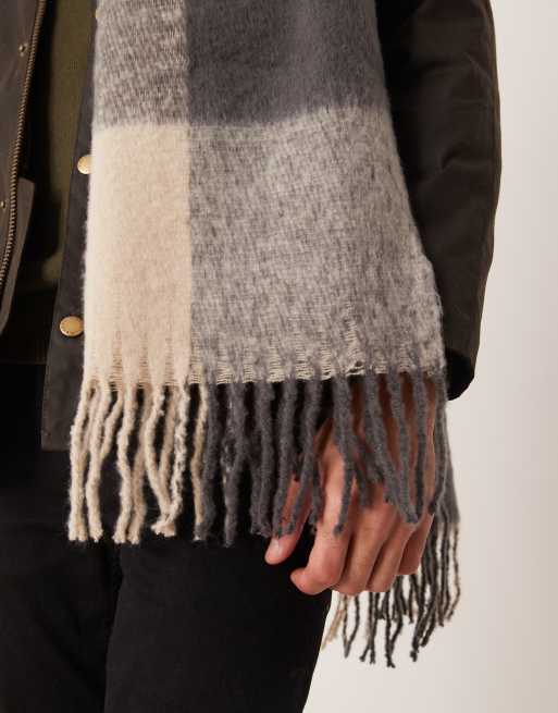 ASOS DESIGN woven oversized check scarf in gray