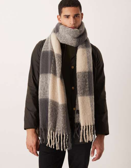 ASOS DESIGN woven oversized check scarf in gray