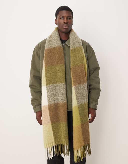 ASOS DESIGN woven oversized check scarf in green ASOS