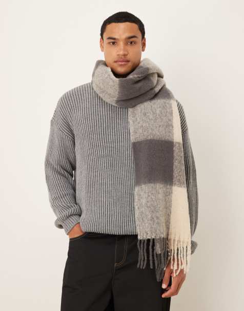 ASOS DESIGN woven oversized check scarf in grey - view 1