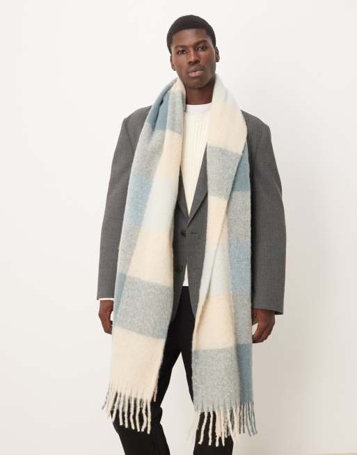 ASOS DESIGN woven oversized check scarf in light blue