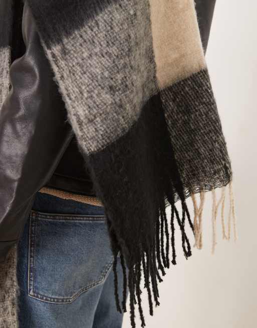ASOS DESIGN woven oversized check scarf in mono | ASOS