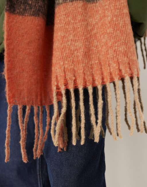 ASOS DESIGN woven oversized check scarf in orange