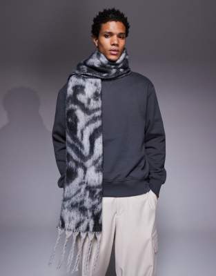 ASOS DESIGN woven oversized zebra print scarf-Black