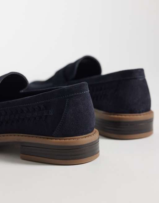 ASOS DESIGN woven penny loafer in navy suede, 4 of 4