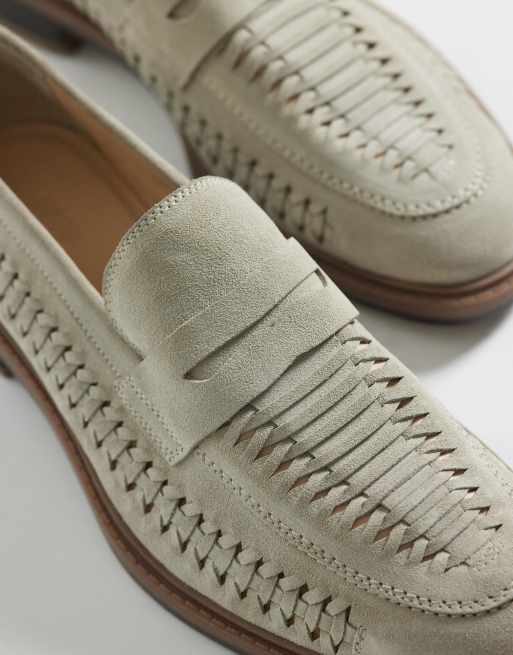 ASOS DESIGN woven penny loafer in stone suede, 3 of 4