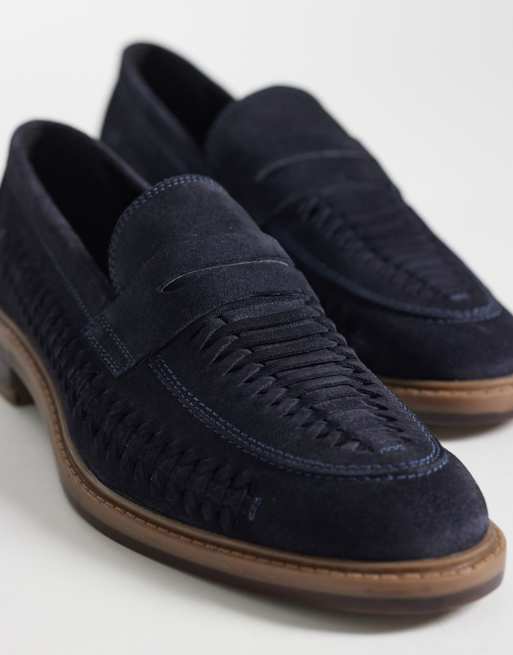ASOS DESIGN woven penny loafers in navy suede, 3 of 4