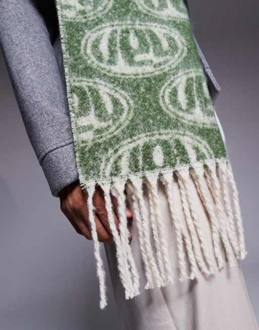ASOS DESIGN woven reversible printed graphic scarf in green, 3 of 3