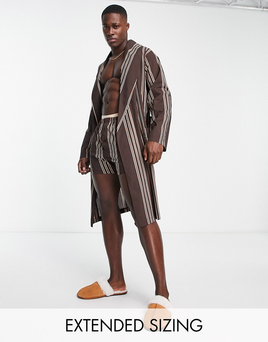 ASOS DESIGN woven robe in brown stripe - part of a set