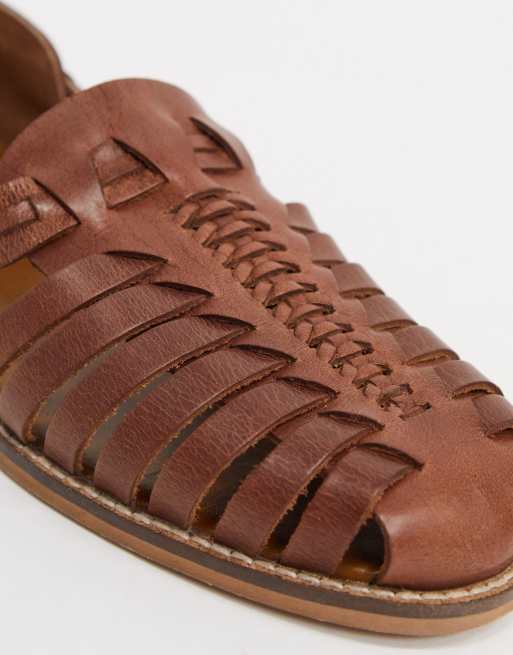 ASOS DESIGN woven sandals in tan leather