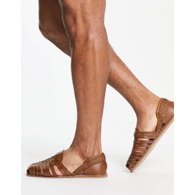 ASOS DESIGN woven sandals in tan leather ASOS