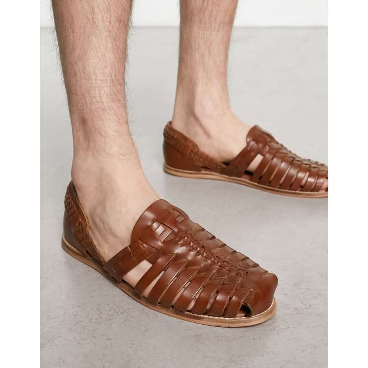 ASOS DESIGN woven sandals in tan leather ASOS