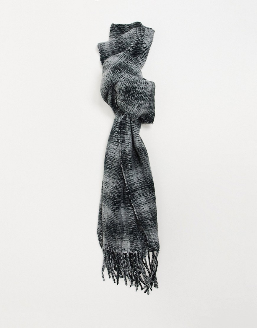 ASOS DESIGN woven scarf in gray check-Navy
