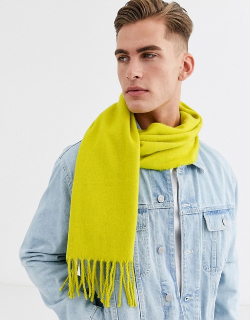 ASOS DESIGN scarf in bright olive with tassels