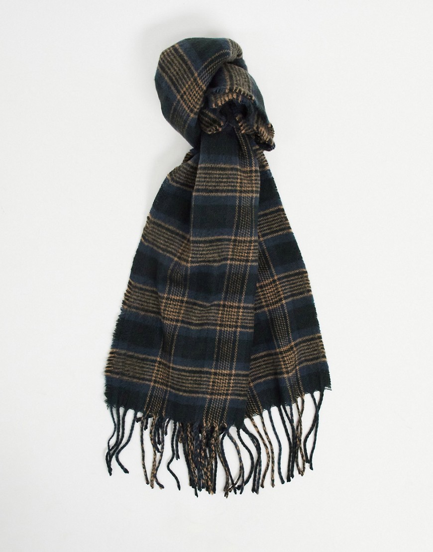 ASOS DESIGN woven scarf in navy plaid-Grey