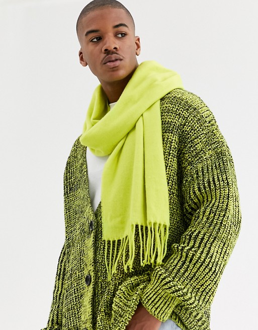 ASOS DESIGN scarf in neon yellow with tassels