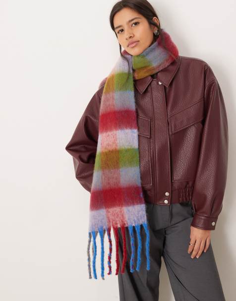 ASOS DESIGN woven scarf with bright multi plaid design - view 1