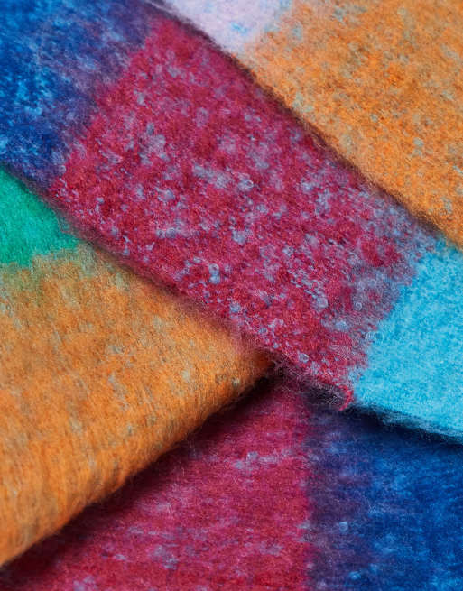 ASOS DESIGN woven scarf with bright multi plaid design