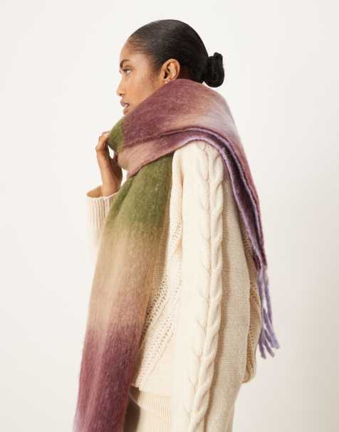 ASOS DESIGN woven scarf with brushed stripe design in purple and green