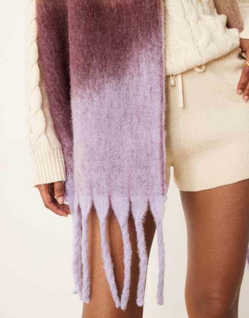 ASOS DESIGN woven scarf with brushed stripe design in purple and green