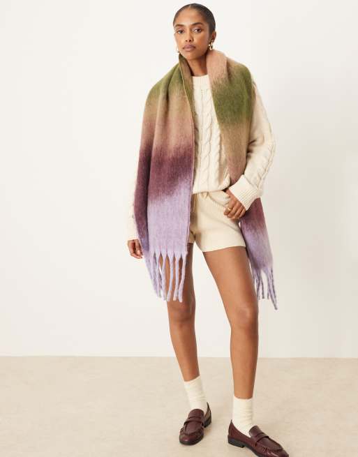 ASOS DESIGN woven scarf with brushed stripe design in purple and green