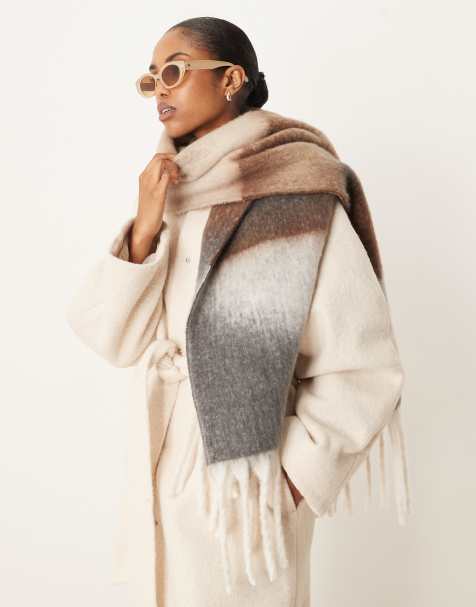ASOS DESIGN woven scarf with brushed striped design in neutral - view 1