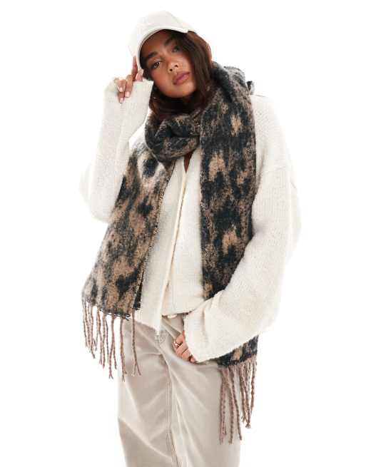 ASOS DESIGN woven scarf with fluffy leopard design ASOS