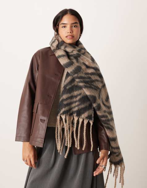 ASOS DESIGN woven scarf with fluffy zebra design - view 1