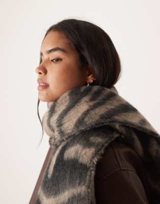 Asos Design Woven Scarf With Fluffy Zebra Design-multi In Multi