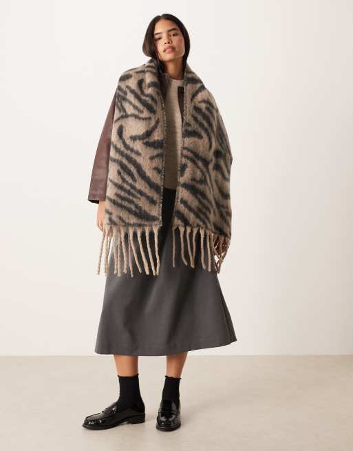 ASOS DESIGN woven scarf with fluffy zebra design