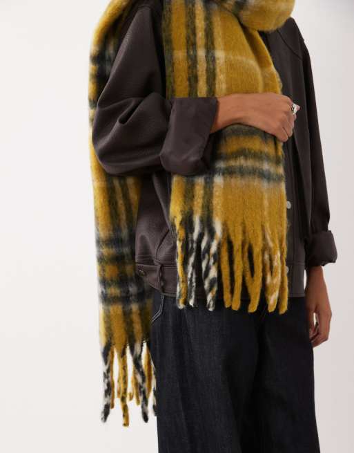 ASOS DESIGN woven scarf with green check design, 2 of 3