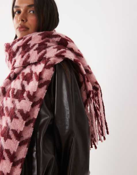 ASOS DESIGN woven scarf with houndstooth in pink - view 1